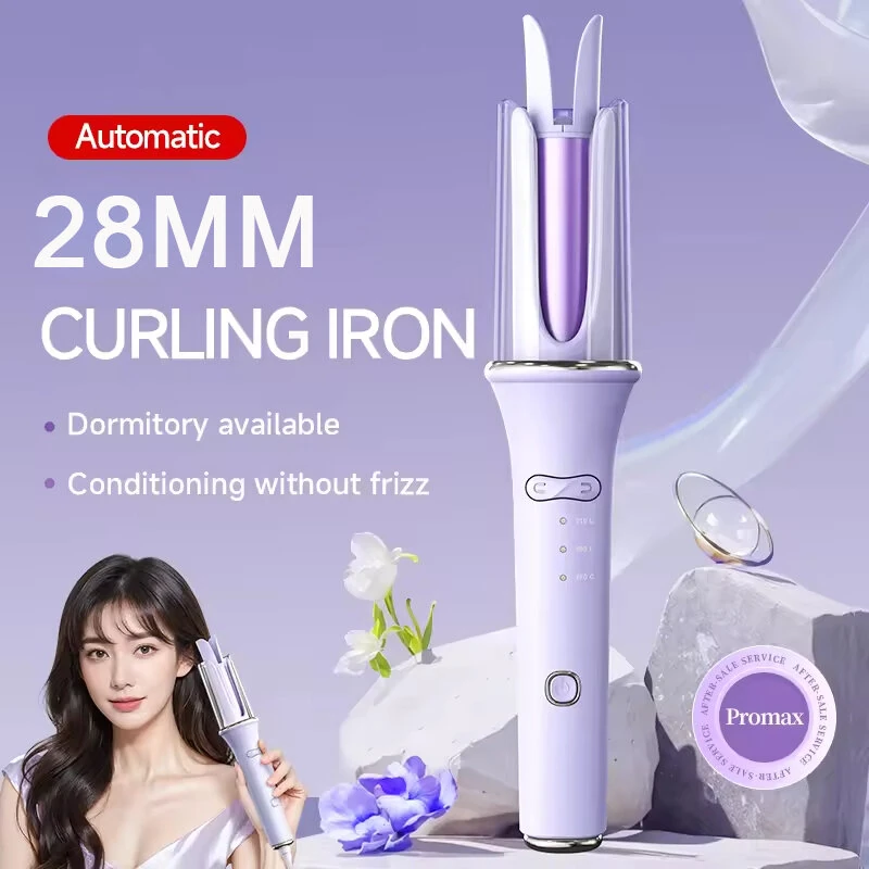 (image for) 28mm Professional Automatic Ceramic Curling Iron 3 Temperature Settings 5-Second Preheat Anti-Scald Design Automatic Rotating Curling Iron EU Plug